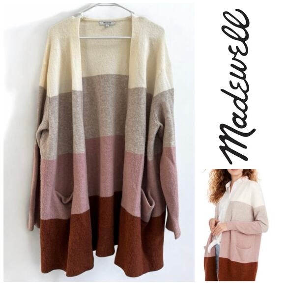 Madewell Wool Alpaca Color Block Cardigan Mauve Ivory size XL - Picture 11 of 11